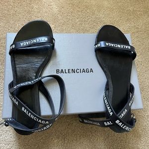 “Authentic “Balenciaga Logo Ankle Strap Sandal